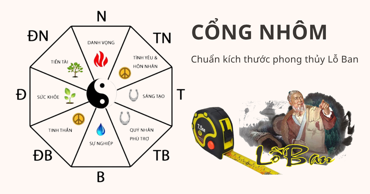 Kích thước cổng nhôm đúc chuẩn thước Lỗ Ban để gia đạo bình an, làm ăn phát đạt.